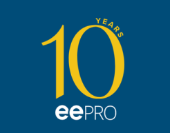 Golden text shows "10 years" on a blue backdrop with white "eePRO" below