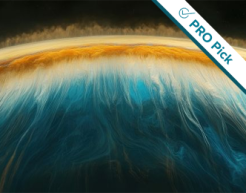 A photo of Earth’s atmosphere and ocean, with flowing blue and gold textures. The PRO Picks banner and logo is displayed diagonally in the upper right corner.
