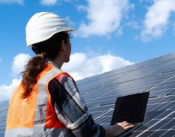 Technician at a solar panel