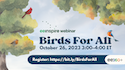 Watercolor birds and trees with text "eeWEBINAR: Birds for All"